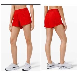Lululemon Hotty Hot Short High-Rise Long 4" Dark Red Orange Pockets Women Size 4